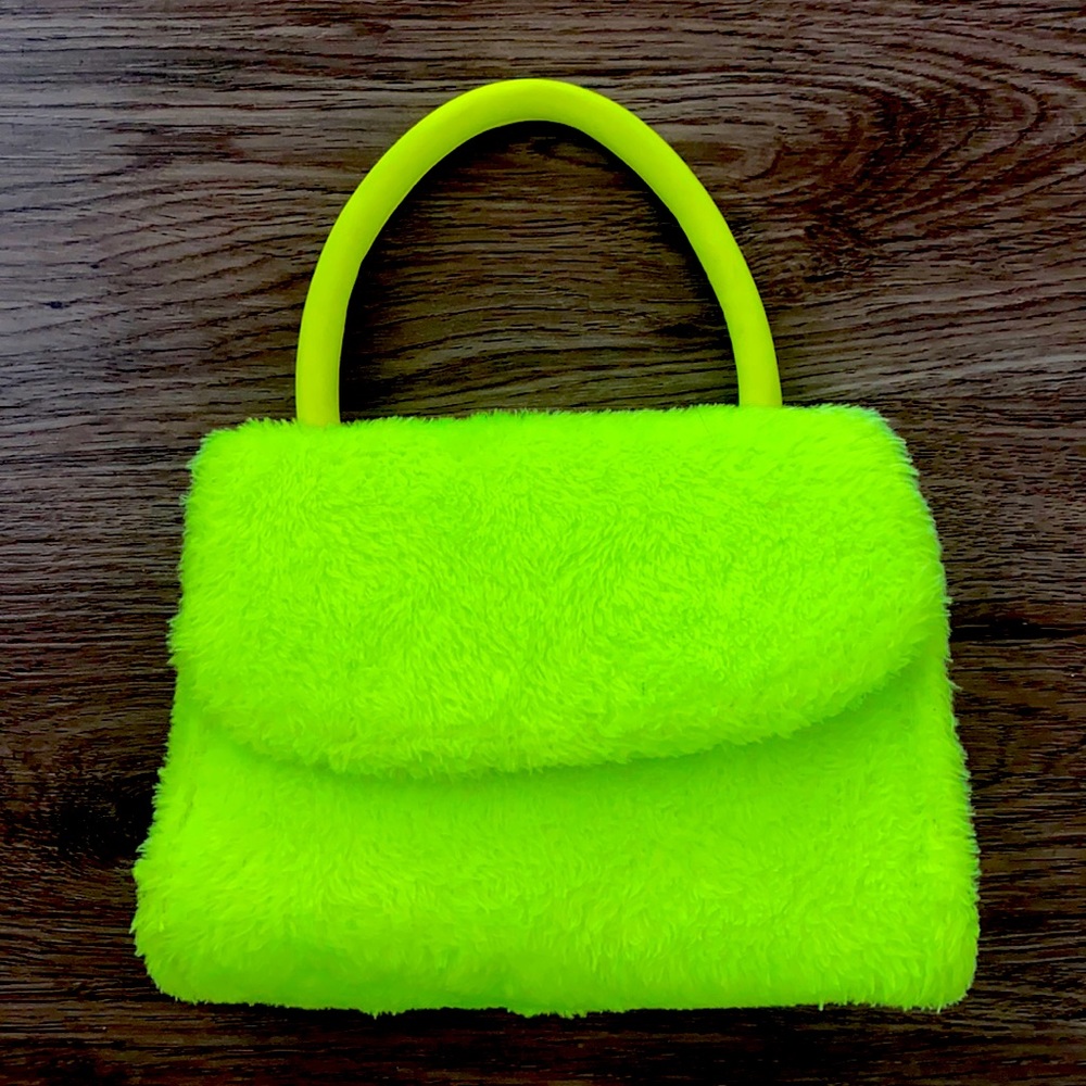 Fuzzy green/yellow green mini purse